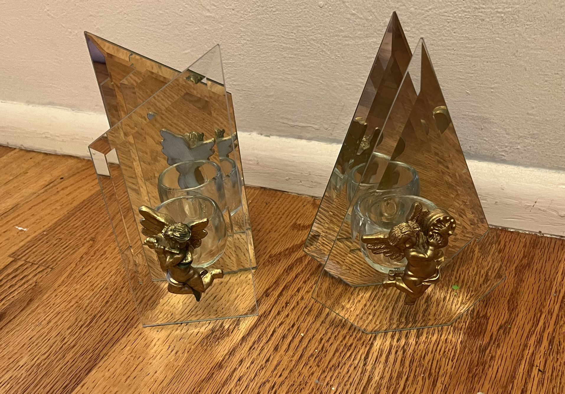 Glass/mirror Angel Tea Candle Holders
