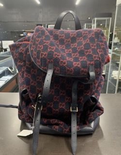 Gucci Wool GG Monogram Backpack Blue/Red