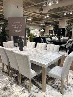 Highly contemporary design marble look dining set w/upholstered chairs
