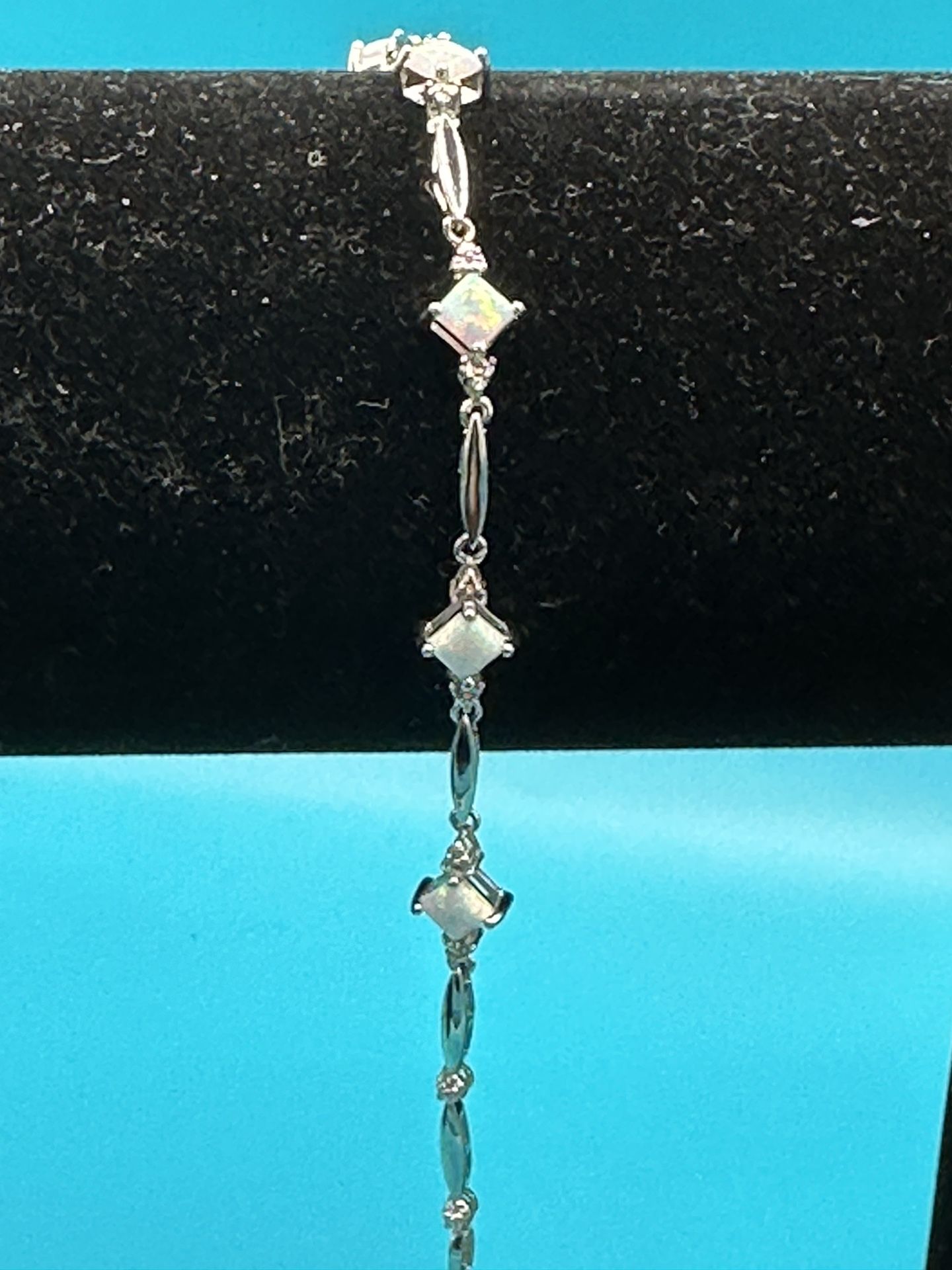 New Opal & Diamond Sterling Silver 6 3/4” Long Weighs 4.35 Grams Opals Are Diamond Shaped Lovely