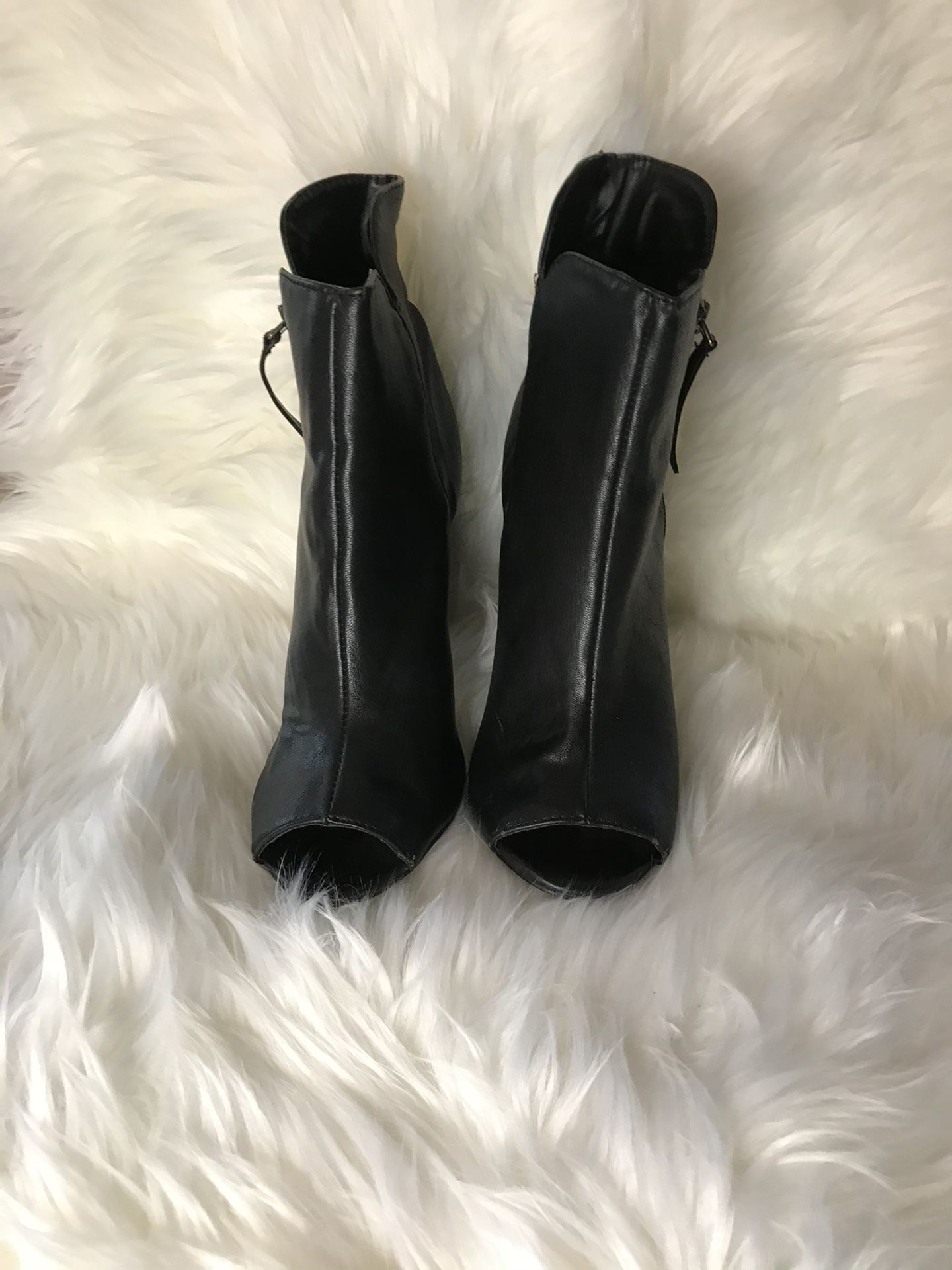 Black leather Peep Toe Bootie Size 8 1/2
