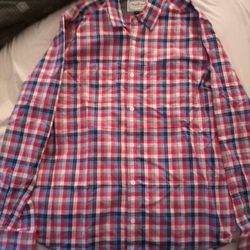Barely Used Flag & Anthem Plaid Long-Sleeve Button-Up Shirt (Men's Large)