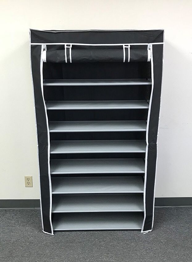 (NEW) $25 each 10-Tiers 45 Shoe Rack Closet with Fabric Cover Storage Organizer Cabinet 36x12x62”