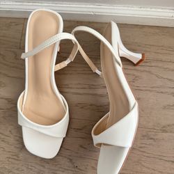 White Minimalist Heels Sandals | Size 7 | Barely Worn