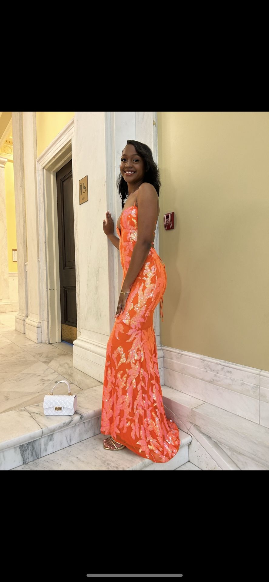 ORANGE PROM DRESS GLITERY SEQUIN IREDECENT