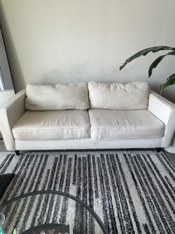Modern Cream Linen Sofa – Clean, Comfortable, Neutral Color