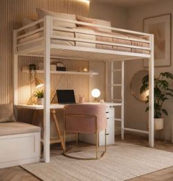 Twin bed Size with Safety Guardrail & Ladder,Cream White
No Box Spring Needed Space Saving Bedroom Furniture
