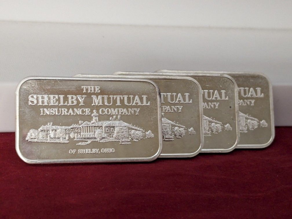 Silver .999 Bar 1oz. Vintage 1981 Shelby Mutual Insurance Company ~ Rare Pebble Back ~ $65 Each