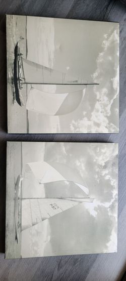 Set of 2 Vintage Sailboat Canvas Prints (16 inches x 16 inches each)
