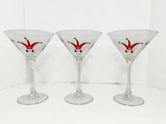 Set of 3 Glass Hand-painted Jester Martini Glasses