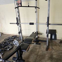 Bench Press, Curl Bar, Dumbells, Olympic Weights, And Standard Weights