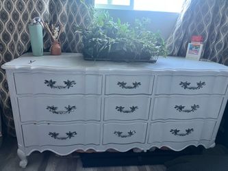 9 Drawer Dresser - Refinished light gray, antiqued solid wood dresser Refinished light, gray, antique, solid wood dresser