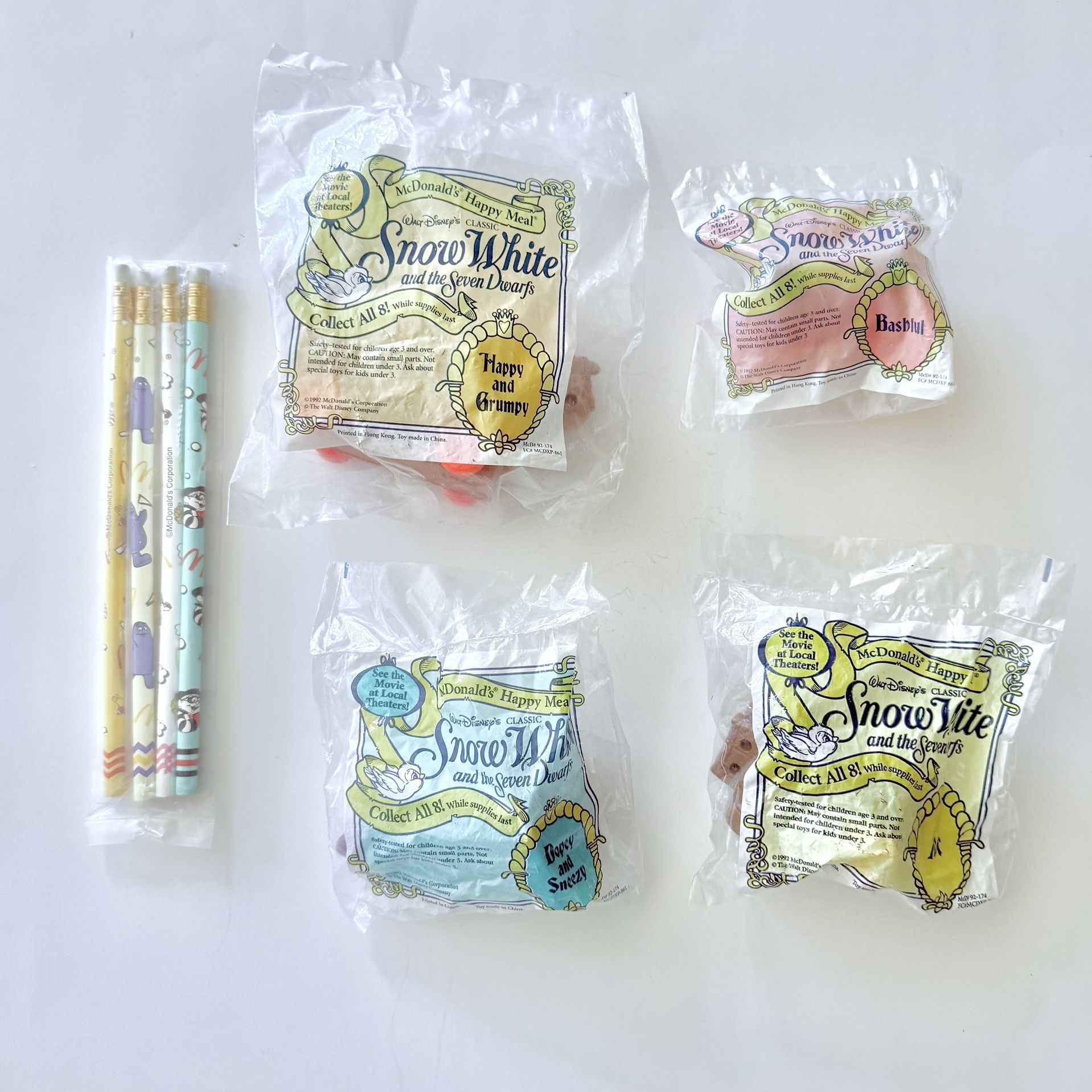 Vintage McDonald's happy meal toys Disney Snow White 7 Seven Dwarfs Collectible Free Vintage Pencils