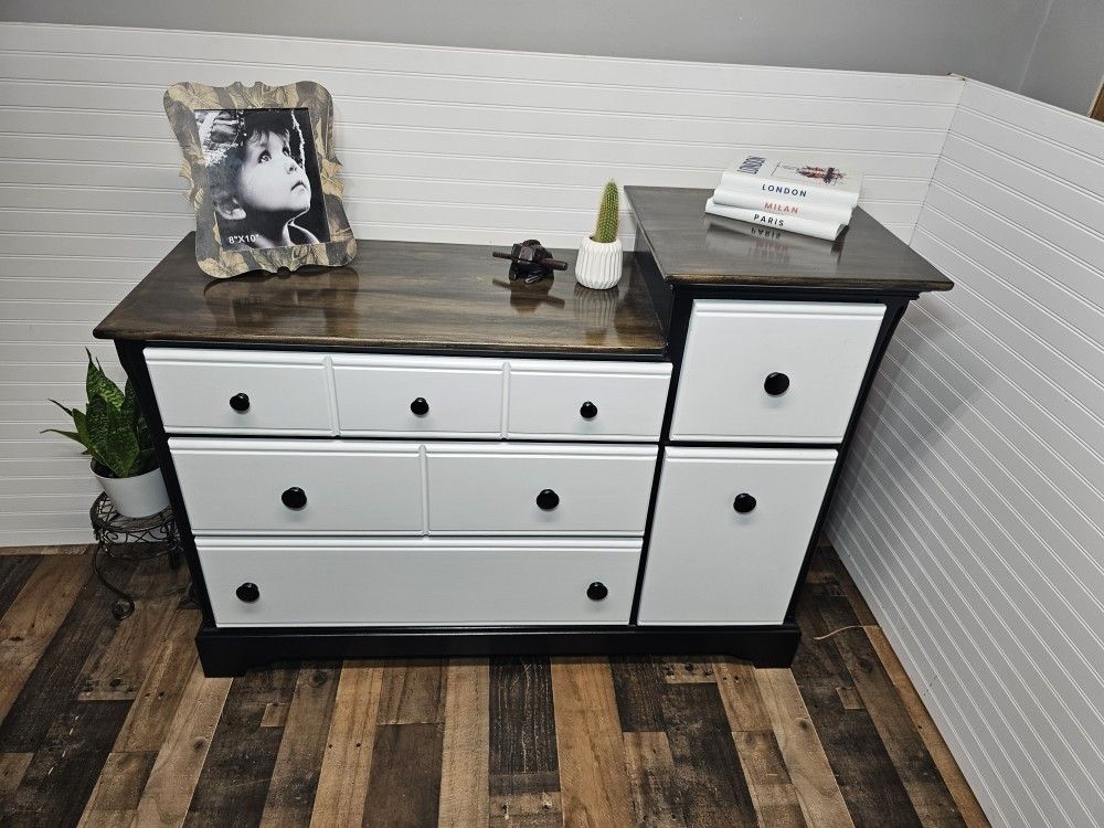 Solid Wood Chest/changing Tower Table Upgraded With New Paint & Stain 
