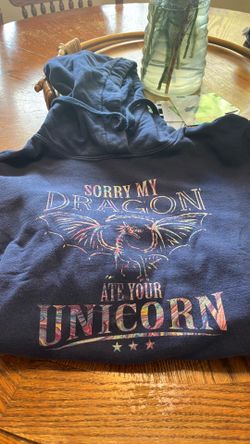 Navy blue sweater dragon ate your unicorn size medium