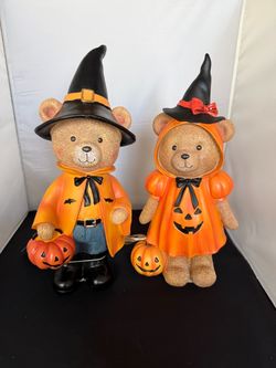 🎃 NEW Sweet Street Halloween Witch Teddy Bear Figurines – Set of 2 🧙‍♀️