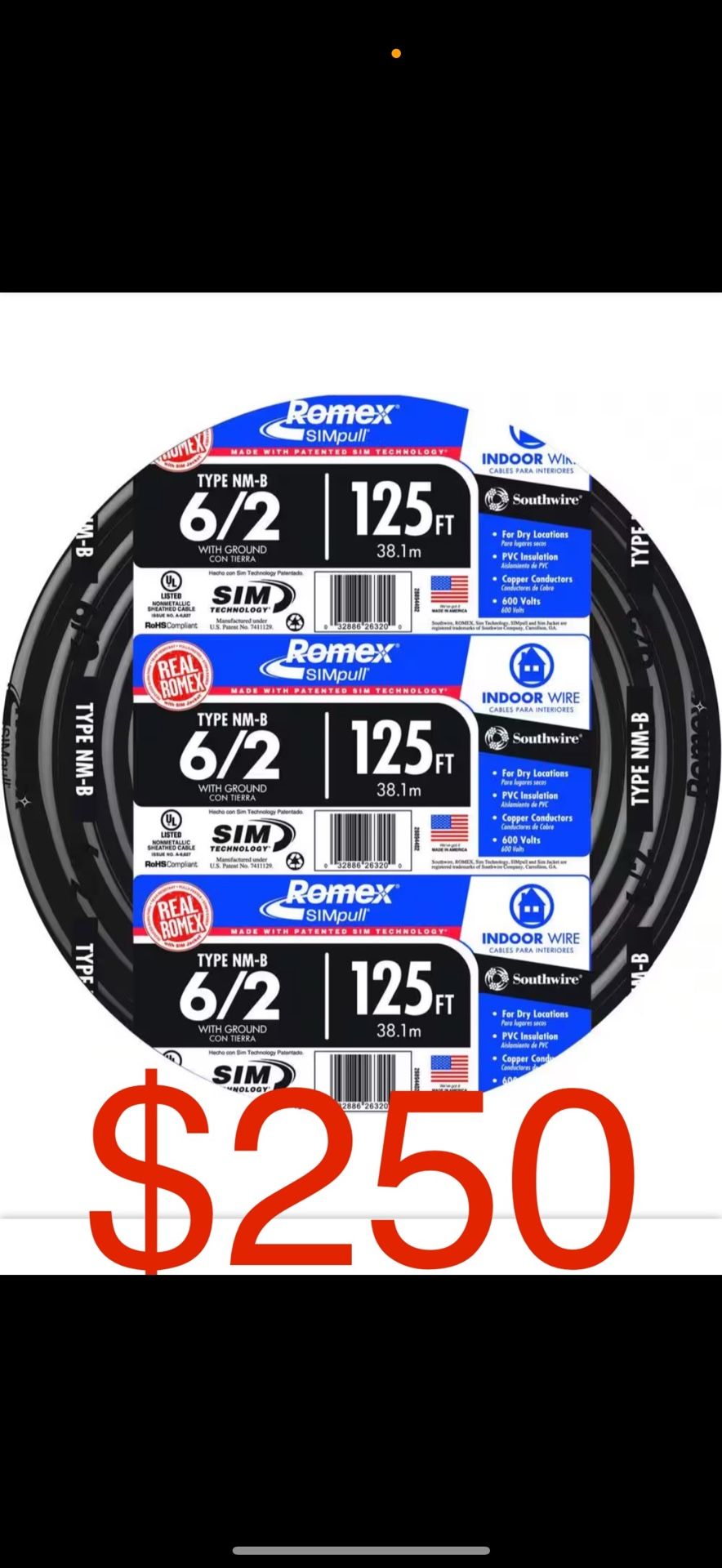 6/2 ROMEX 125ft