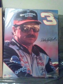 Dale Earnhardt poster on wooden wall hanger