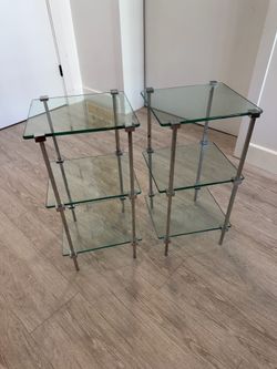 Set of 2 Modern Glass & Chrome 3-Tier End Tables | Contemporary Accent Tables