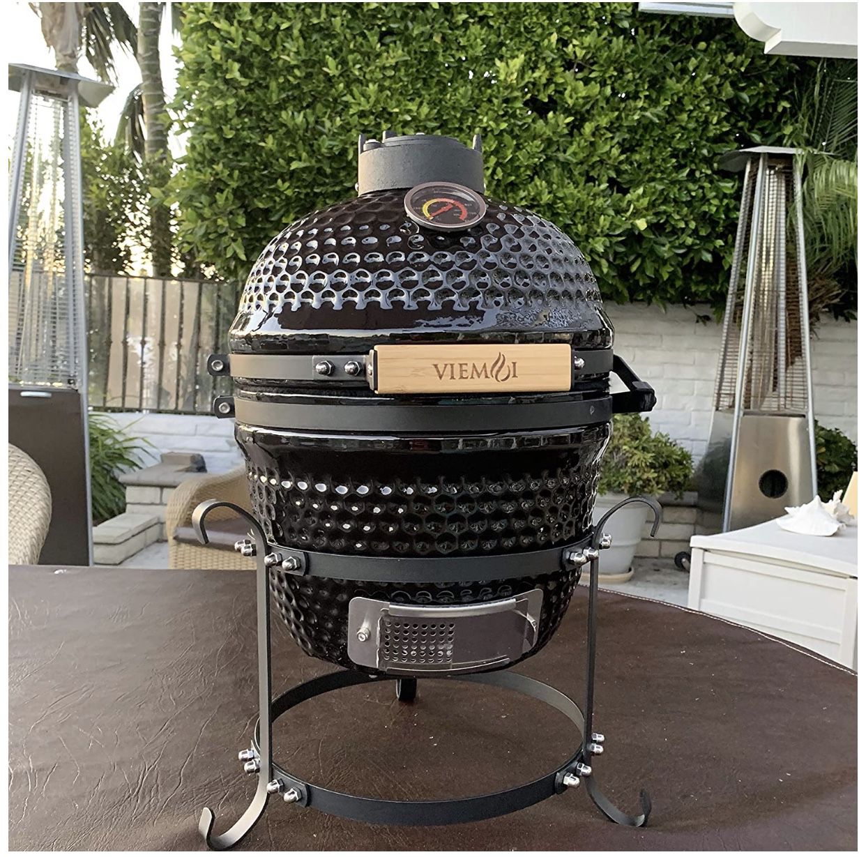 Viemoi Kamado Grill Mini Kamado Charcoal Grill Barbecue Cooking System Black with Stainless Steel Grid