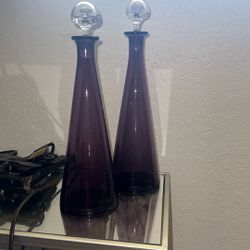 MCM 24.5” Tall Empoli Purple Amethyst Glass Bottle Decanter Vintage 1960’s