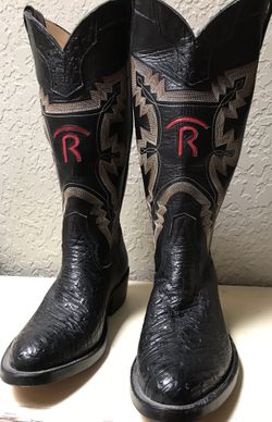 Ostrich boots. Charcoal. Women’s Size 7. Never worn. Longhorn emblem on back. Red R on front. Great for UT and TT fans.