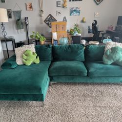 Green Faux Velvet Couch