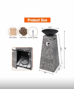 48 Inch Tall Patio Propane Fire Pit Tower, Patiojoy Outdoor Propane Fire Bowl Column with Stainless Steel Burner, Protective Cover & Lava Rocks, 30,00