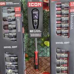 ICON  G2  3/8 IN RATCHET  WITH  3/8  SAE  12-PCS SOCKET SET.  AND  3/8 IN 10-PCS SOCKET SET  BUNDLE 