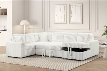 New Beige OVERSIZED SECTIONAL with Pull-Out and Storage