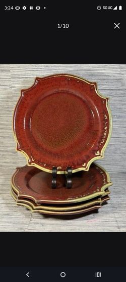 Red Glazed Ceramic Dinner Plates Set of 4