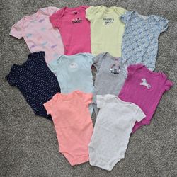Carter's Lot 10 Bodysuits w/Snaps Baby Girl's Clothes Bundle 6M Spring Summer