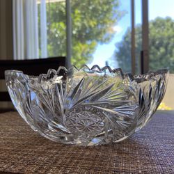 American Brilliant Cut Glass Bowl 8” Antique 