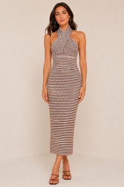 Amanda Uprichard  NWT stretchy knit Dress brown/cream stripe  size Small