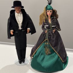 90s Mattel Gone With The Wind Scarlett O'Hara (Green Dress) Barbie & Rhett Butler Ken Dolls 