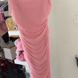 Pink Long Dress With Pearls 