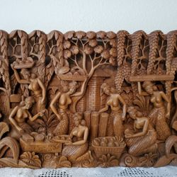 Bali Wood Carving Sculpture Wall Hanging Art Panel