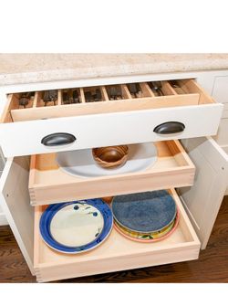 New 20”W x 21”D x 3”H Soft Close Slide Out Wood Drawer Organizer for Kitchen, (Cabinet Width>20.5 inches for Bottom Assembly, Width= 20 inches for Sid