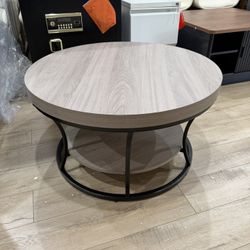 Round Coffee Table for Living Room, 2-Tier Circle Coffee Table with Storage, Accent Center Table Modern Design,grey and black