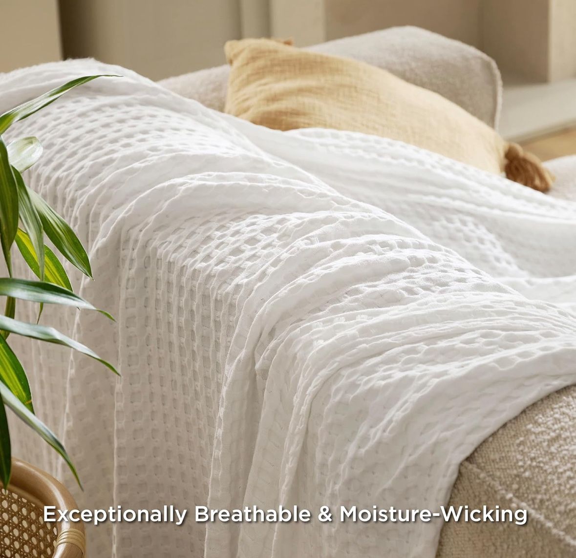 Cooling Cotton Waffle King Size Blanket - Lightweight Breathable Summer Blanket of Rayon Derived from Bamboo for Hot Sleepers, Luxury Throws for Bed,