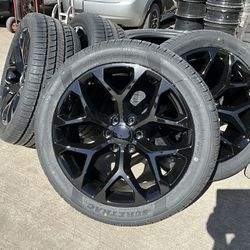 24” GLOSS BLACK RIMS WITH TIRES WE OFFER 120 DAYS PAYING OPTIOM