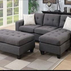 Sofa Sectional with XL Ottoman Gray Fabric🤩Brand New 