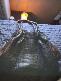 Large Croc-Embossed Leather Tote Bag