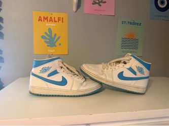Blue and white jordans