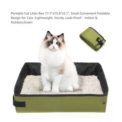 Brand new Portable Cat Litter Box 17.7"x13.8"x5.1", Small Convenient Foldable Design for Cats -Lightweight, Sturdy, Leak-Proof，Indoor & Outdoor,Green 