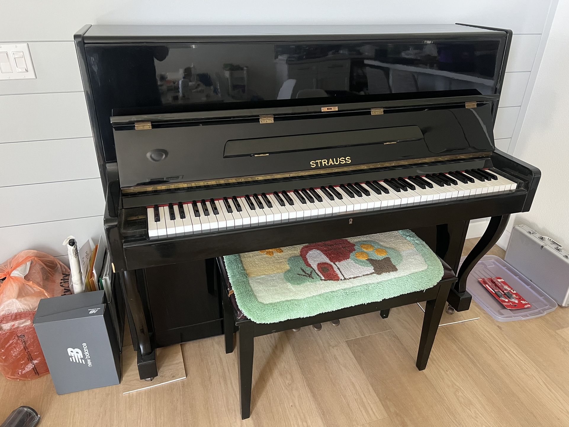 Strauss upright piano with bench