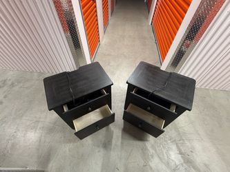 Pair of Black Nightstands With Drawers & Charging Ports
