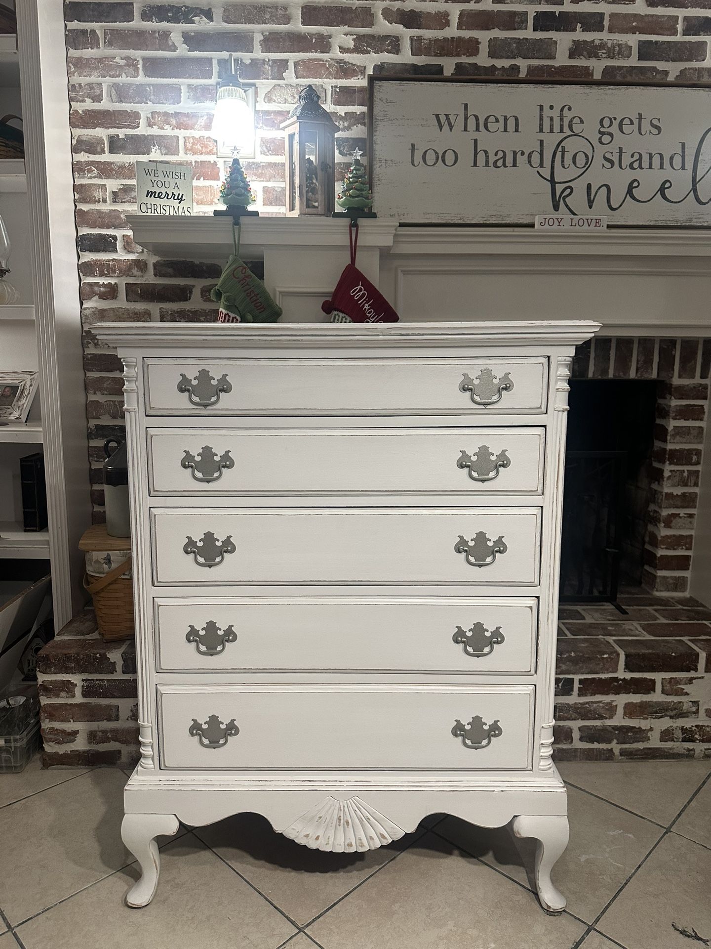 Beautiful Refinished Antique Solid Wood Shabby Chic Tall Dresser / Chest of Drawers / Linen Chest / Extra Storage