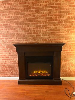 Electric Fireplace with Dark Wood Mantel