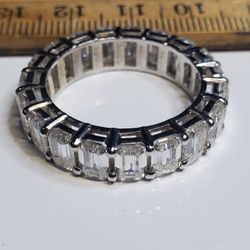 Moissanite Diamond Ring VVS White Passes Dismond Tester Sterling Silver Rhodium Plated, Eternity Mens Ring , Size 11,